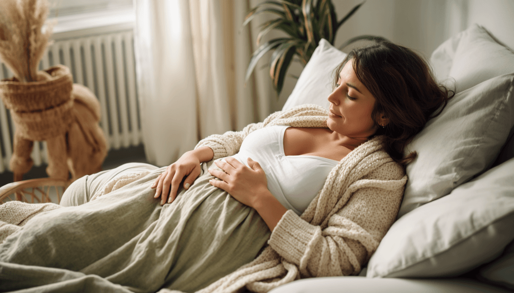 Femme se reposant dans un environnement calme pendant la période post-partum