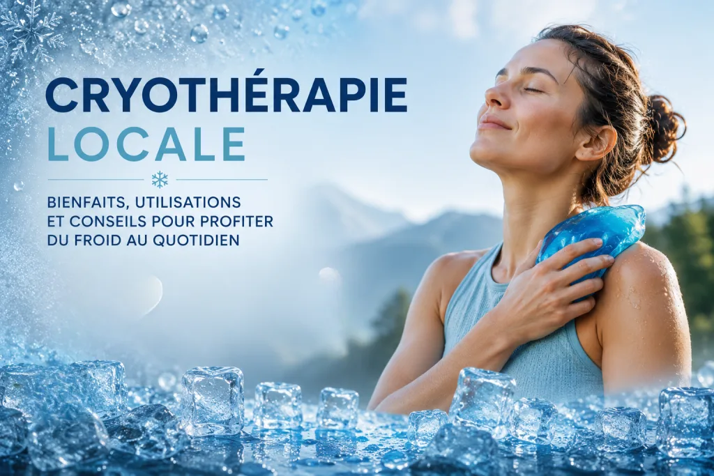 Cryothérapie locale avec poche de froid appliquée sur l’épaule