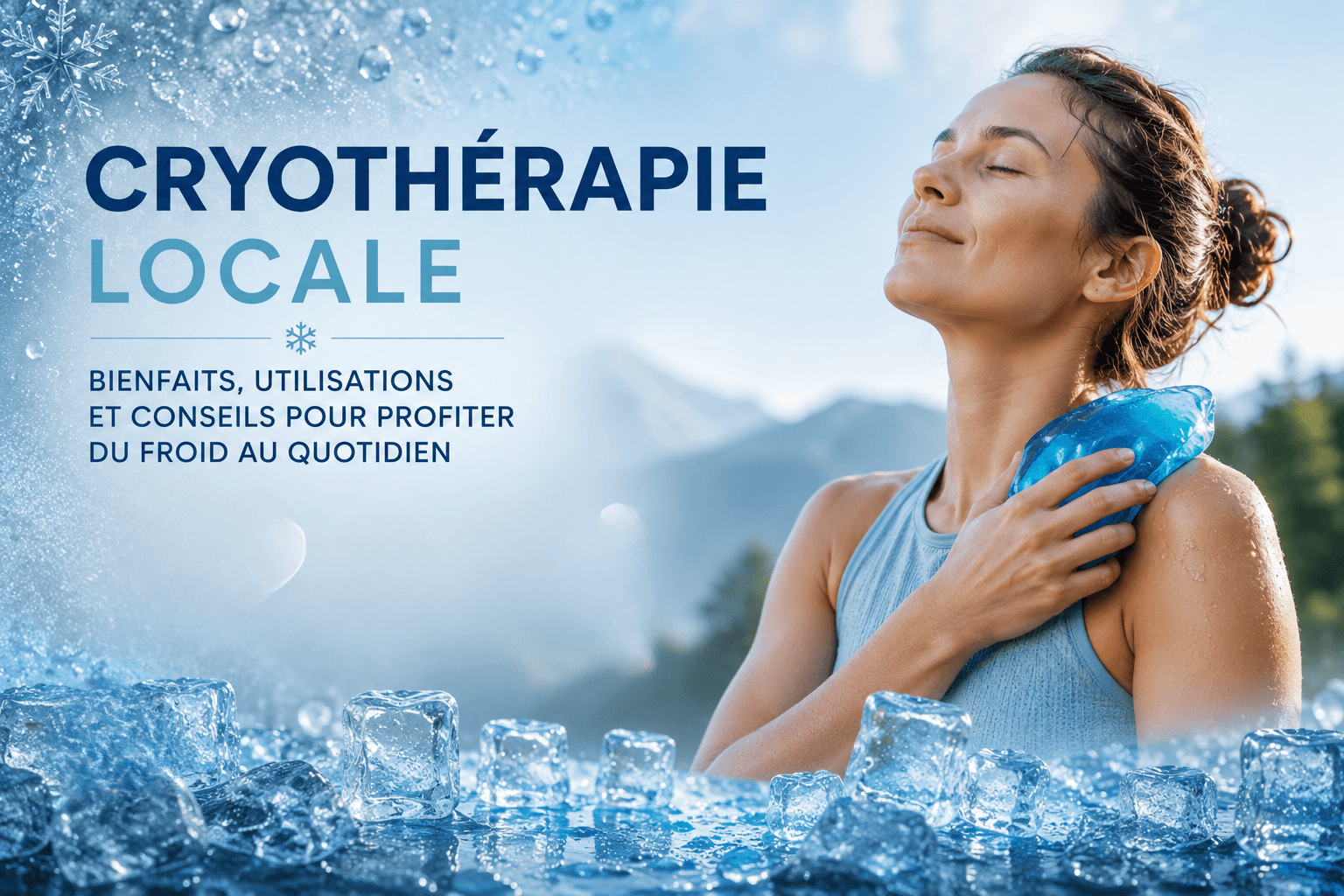 Cryothérapie locale avec poche de froid appliquée sur l’épaule